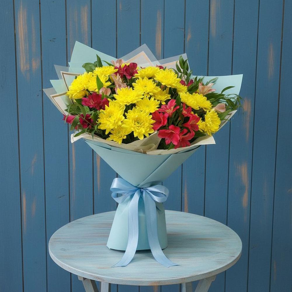 Букет цветов из: Альстромерии и Хризантемы в Рыбном