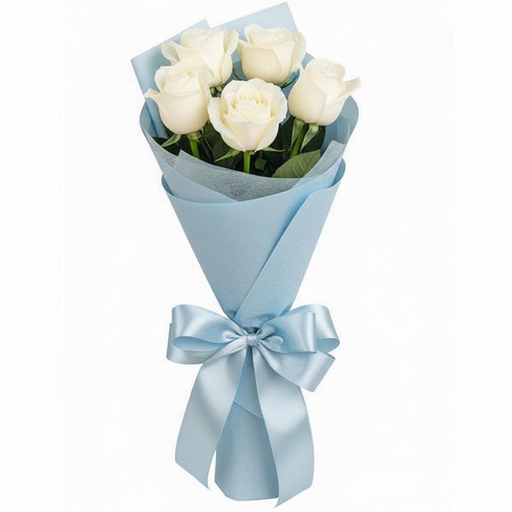 Букет 5 Белых роз Проуд в Рыбном