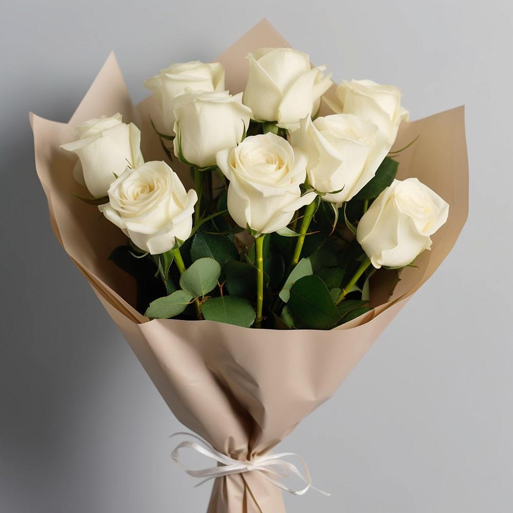 Букет 9 Белых роз Эдлесс Лав в Рыбном