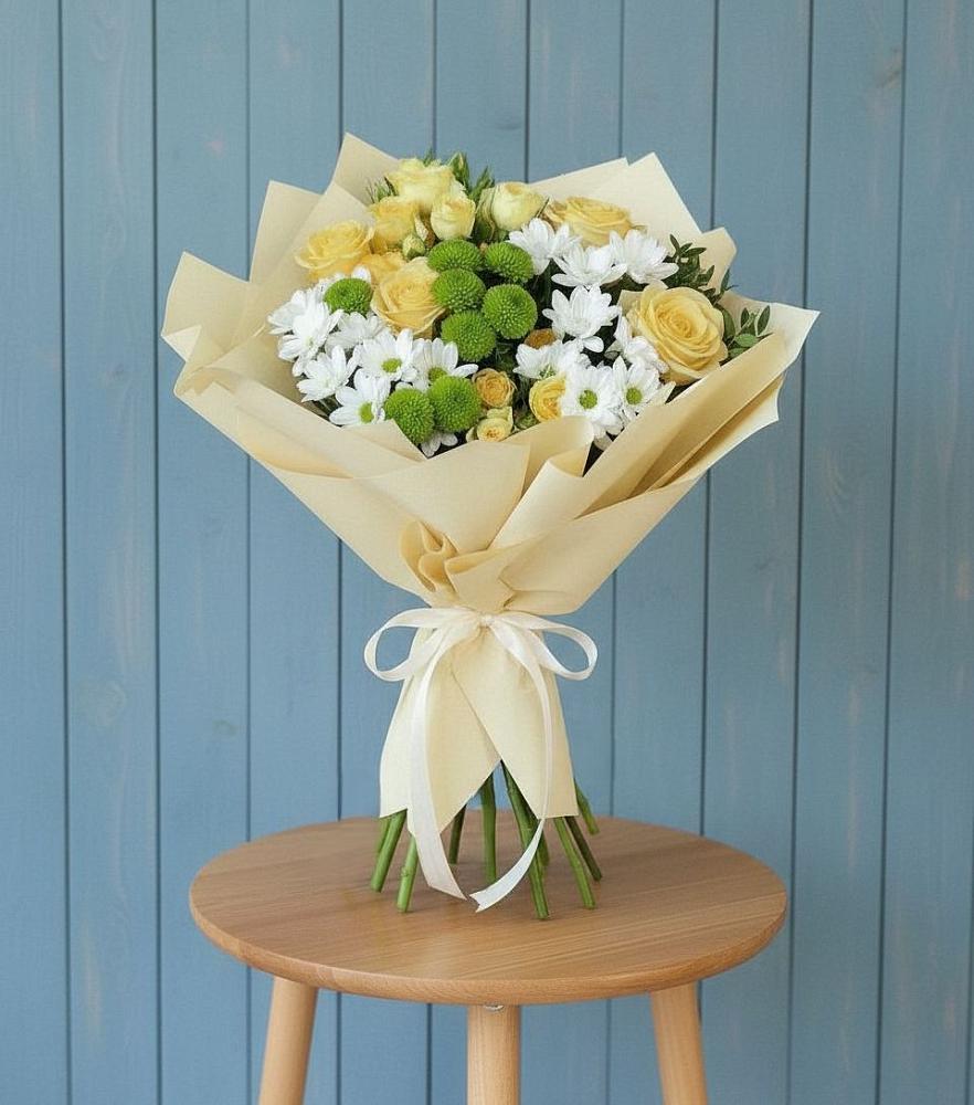 Букет цветов из: Хризантемы и Розы в Рыбном