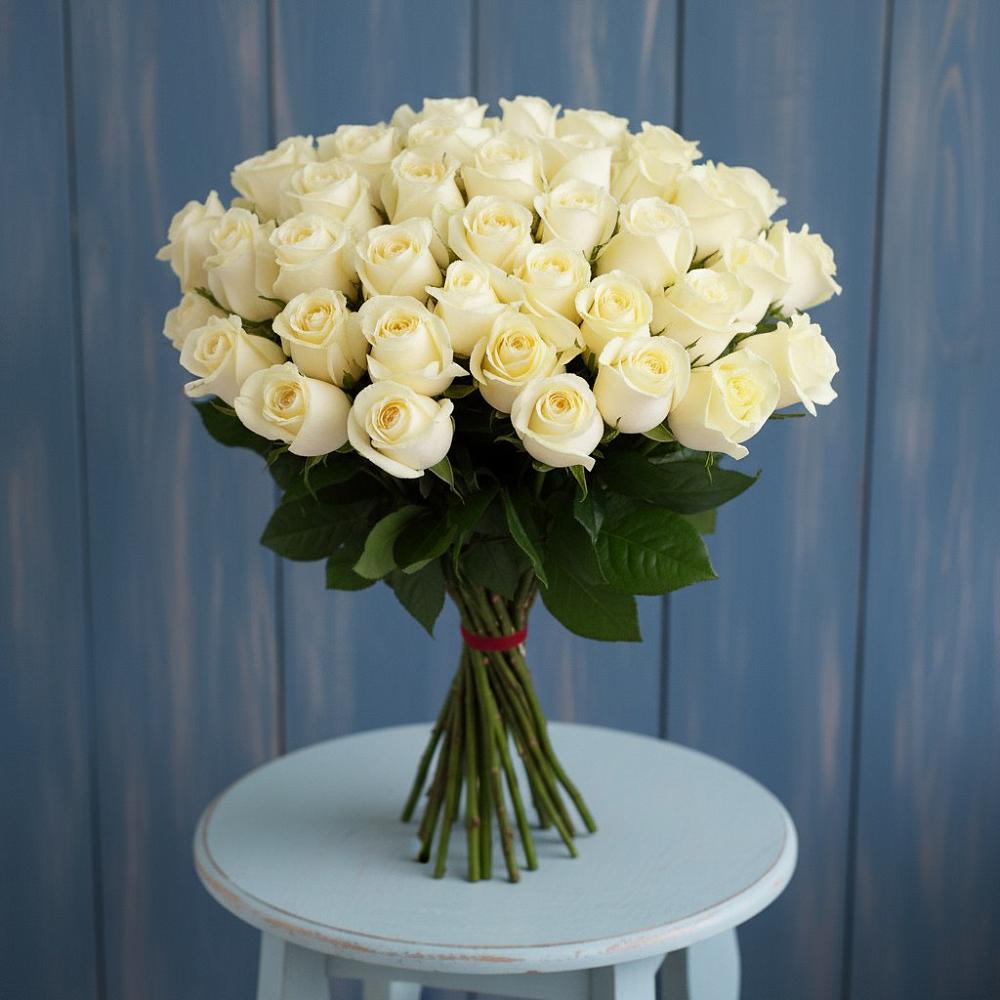 Букет 51 Белая роза Эдлесс Лав в Рыбном