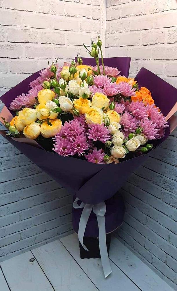 Букет цветов из: Хризантемы и Розы в Рыбном
