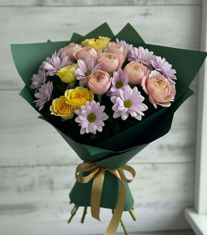 Букет цветов из: Хризантемы и Розы в Рыбном