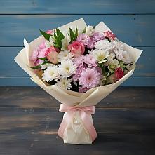 Букет цветов из:  Хризантемы, Альстромерии и Розы в Рыбном