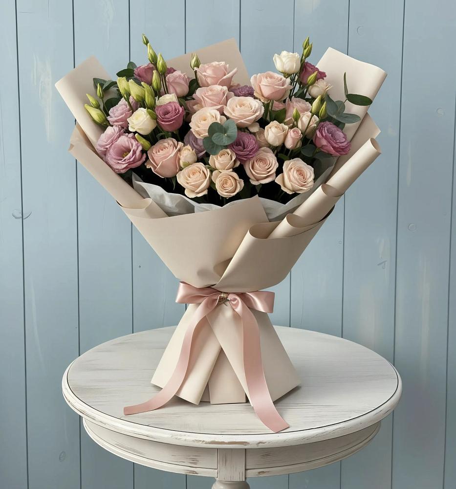 Букет цветов из: Розы и Лизиантусы в Рыбном