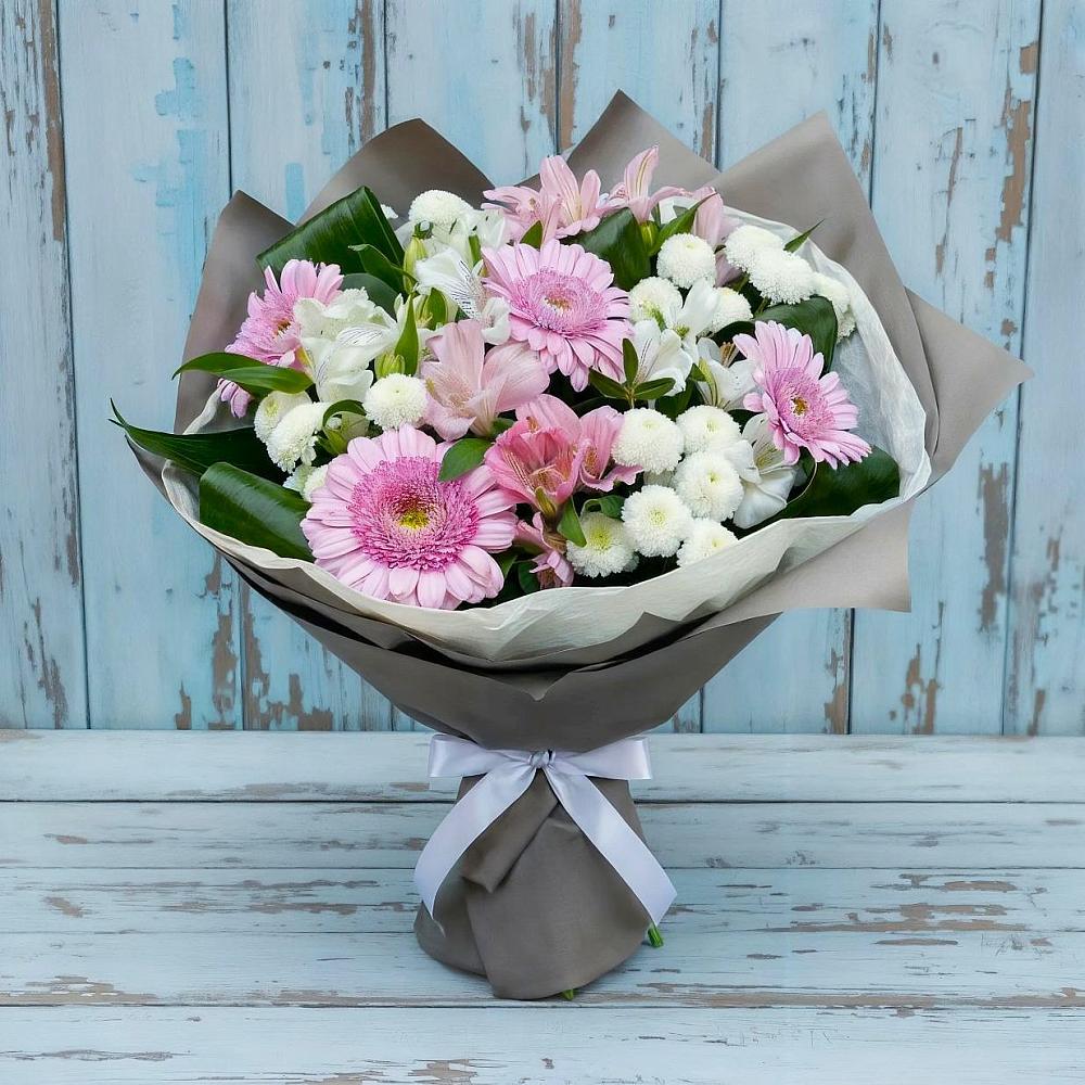 Букет цветов из: Герберы, Альстромерии и Хризантемы в Рыбном