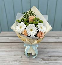 Букет цветов из:  Герберы, Розы и Хризантемы #REPLACE_PRED# Рыбном