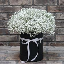 Цветочная композиция из Гипсофила в шляпной коробке в Рыбном